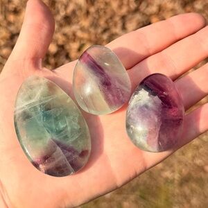 NEW! 2pc Polished Rainbow Fluorite Palm Stones